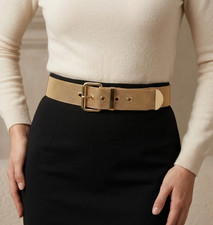 Gold Metal Mesh Belt Wide Chain Link Square Buckle Grommets Statement 39in P3