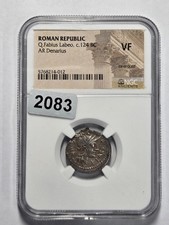 Q.FABIUS LABEO, c.124 BC ROMAN REPUBLIC AR DENARIUS NGC VF Certified Coin