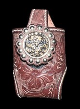 Cowboy Decor Holster Phone Case Leather w/ Belt Clip Longhorn Brown Metal