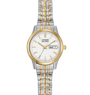 Citizen Eco-Drive Ladies Two Tone White Dial Expandable Watch - EW3154-90A