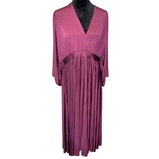 ASOS Curve Womens Plum Burgundy Pleated Kimono Sleeve Open Back Maxi Dress US 14