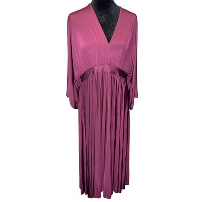 ASOS Curve Womens Plum Burgundy Pleated Kimono Sleeve Open Back Maxi Dress US 14