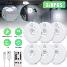3/6PCS LED Motion Sensor Night Light USB Rechargeable for Cabinet Closet Stair