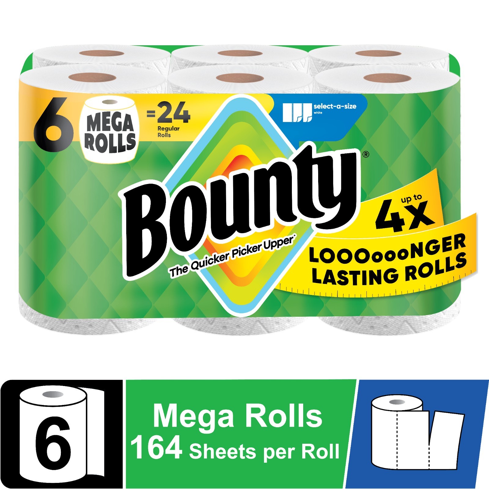S Select-a-size White, 6 Mega Rolls, 164 Sheets Per Roll
