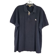 Burberry Brit Black Polo Shirt Men's XXL Preppy Plaid Check 100 Cotton