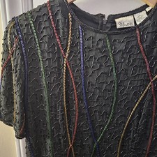 VTG Styleworks Silk Dress Colorful Beaded Design & Zipper Closure Sz 6 80s