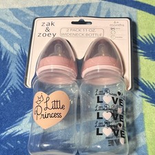 Zak  Zoey 2 Pack 11oz Wide Neck BPA-Free Baby Bottles Pink Little Princess