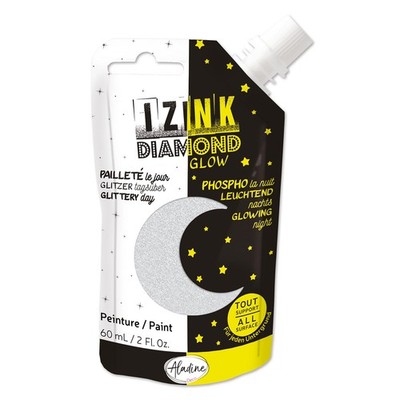 Izink Diamond Glow Glitzerfarbe, phosphoreszierend, silberfarben, 60 ml   Gl...