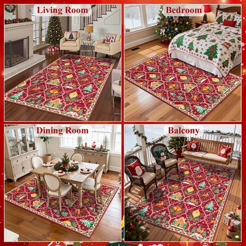 HEBE Christmas Area Rug 5'x7', Non Slip Farmhouse Red Rugs for Living Room, W... - Picture 6 of 8