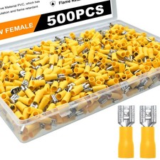 500Pcs Quick Disconnects Vinyl Insulated Female Spade Wire Connectors, 12-10A...