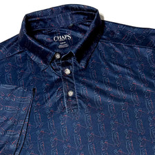 Chaps Golf Performance Polo Navy Blue Golfer All Over Print Men's Size Small