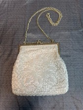 Vintage La Regale Floral Leaf Beaded Evening Bag Square Frame