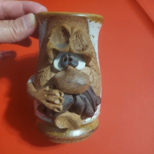 Vintage Signed Pottery Clay Mug 3D Ugly Funny Man Face Big Nose Coffee Cup/Mug