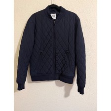 Zara Mens Navy Blue Diamond Quilted Bomber Jacket Full Zip Size Large L