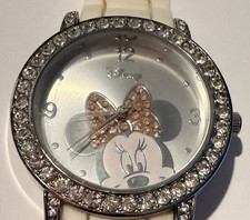 Disney Minnie Mouse Watch Silicone Band White Back Rhinestones New Battery