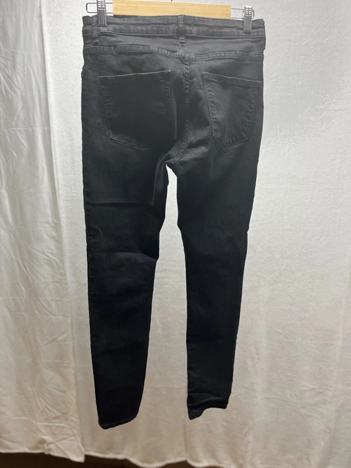 Pantalones de mezclilla ajustados H&M para mujer talla 8 negros lavados oscuros tiro medio cremallera motociclista Foto 2 de 4