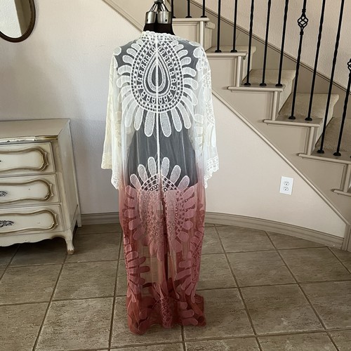Coprispolverino Meri Skye donna taglia 4X / 5X rosa avorio pizzo ombretto linea lunga boho - Foto 8 di 11