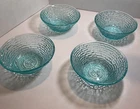 4 VTG Anchor Hocking Soreno Aquamarine Glass Bowls 6x1.75 Crinkle Textured MCM