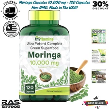 100% Pure Moringa  Capsules 10,000 mg -120 Capsules | Pure Moringa Oleifera Leaf