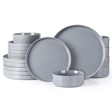 Dinnerware Set for 6, 18 Piece Speckled Plates and Bowls Set with Glazed Bott...