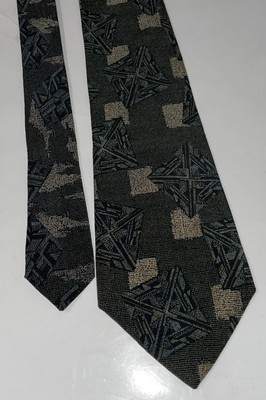 Enzo Bertazzio Silk Tie Abstract Blacks Grays  Blues Diamond Pattern 3.5  W 58 