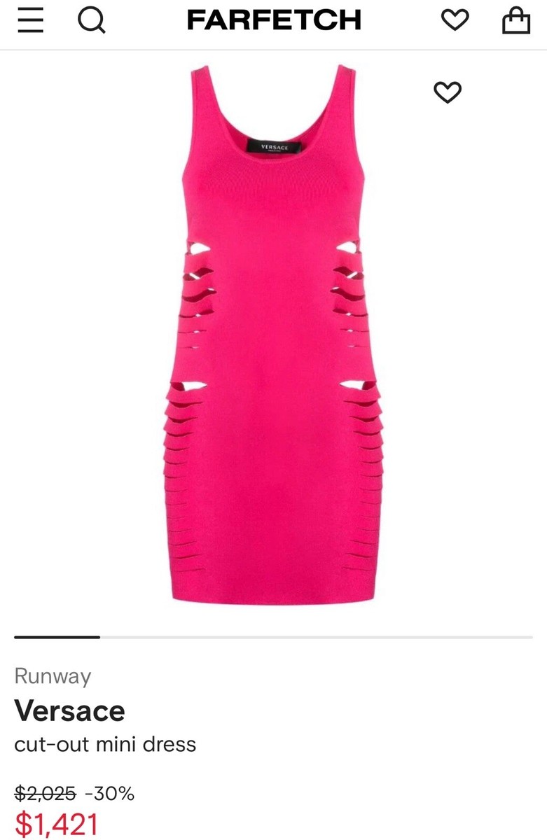 Versace★素敵!Cut Out Stretch Jersey Mini Dress Pink NWT$2,025 Versace Runway Cut Out Stretch Jersey Mini Dress