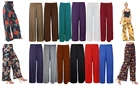 New Plus Size Womens Plain Palazzo Wide Leg Flared Ladies Trousers Pants 8-26
