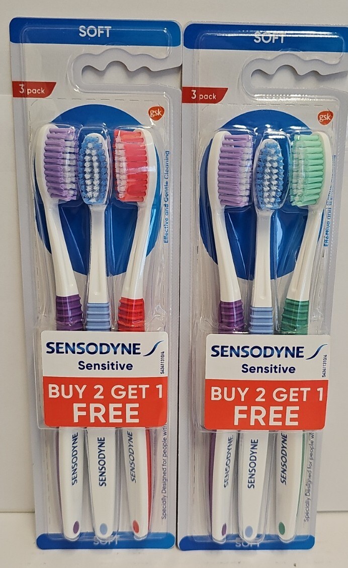 Sensodyne - Sensitive - Soft Toothbrush x 3 pack x 2 = 6 brushes TRACKED POSTAGE