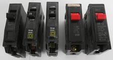 Assorted Lot of 5 20 Amp 120/240V Circuit Breakers