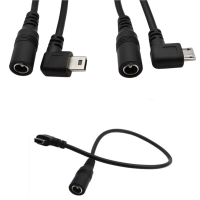 DC 5.5mm x 2.1mm Female to Micro USB Mini Male Adapter Connector Cable Angle 90°