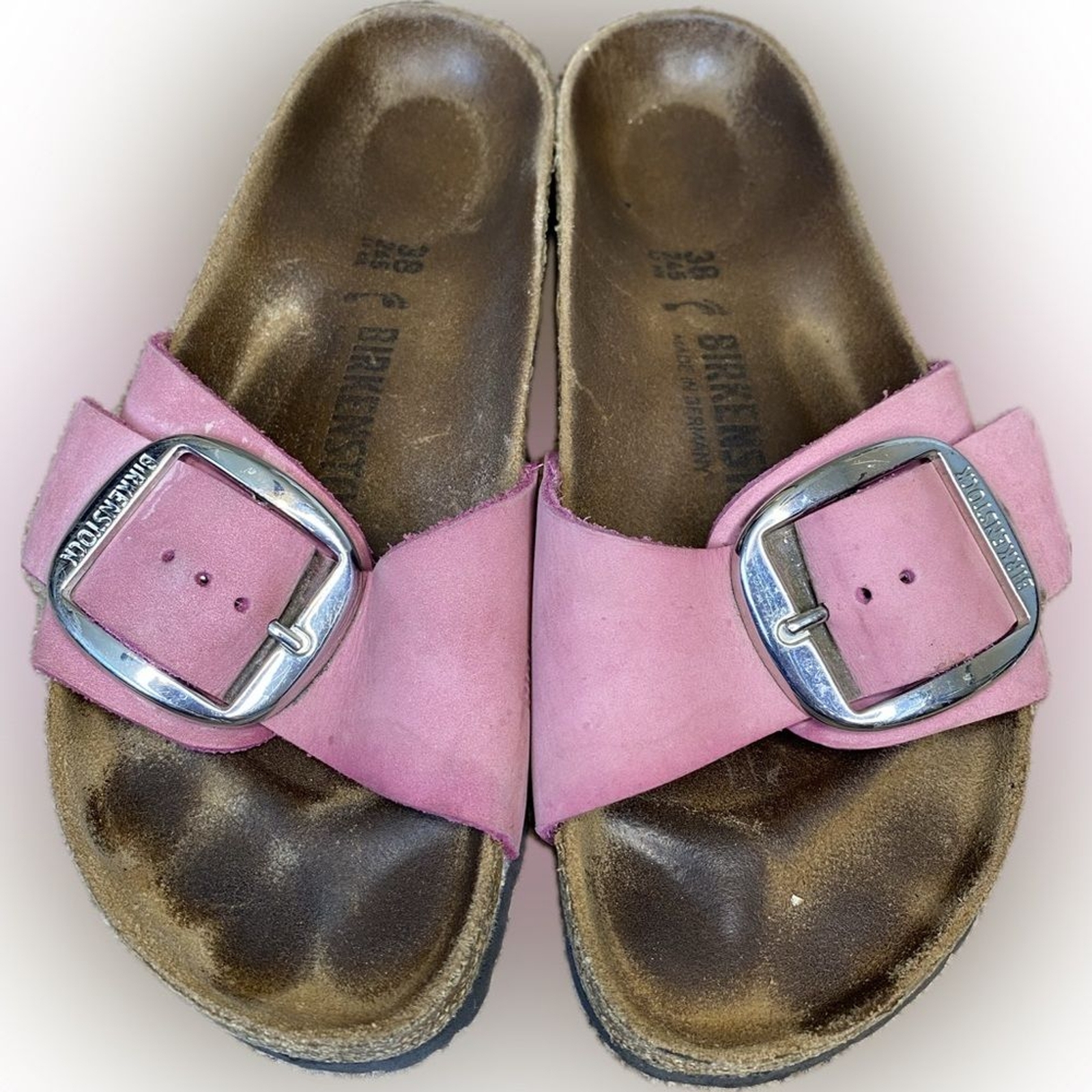 Birkenstock Madrid Big Buckle Nubuck Leather Sandals Pink Women's