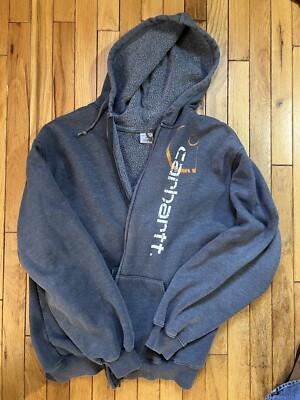 Vintage (2000) Carhartt Hoodie Mens XL Grey Zip Up Spell Out Work Wear |  eBay