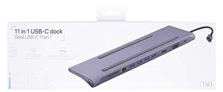Dock USB-C 11 en 1 Hub Type C Multiprise en Aluminium Gris Sidéral pour MacBook et PC Portables