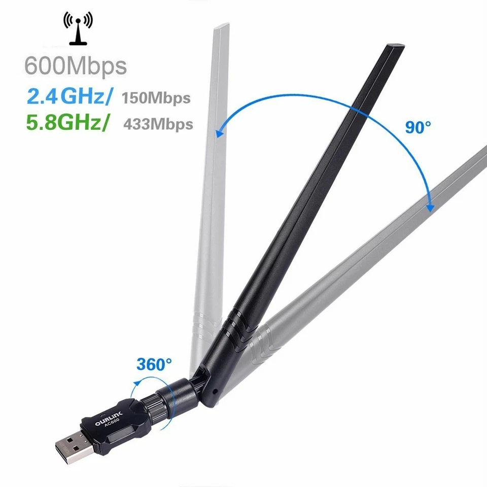 600Mbps Wireless 802.11AC Dual Band USB WiFi Internet Network adapter w/ Antenna - Image 3 of 4