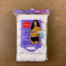 Hanes Women's Size 7 White Breathable Soft Cotton Tagless Briefs 6 Pack NWT