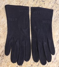 Vintage Size S 6.5 Black Suede Formal 8" Gloves Whimsigoth Stitching Detail