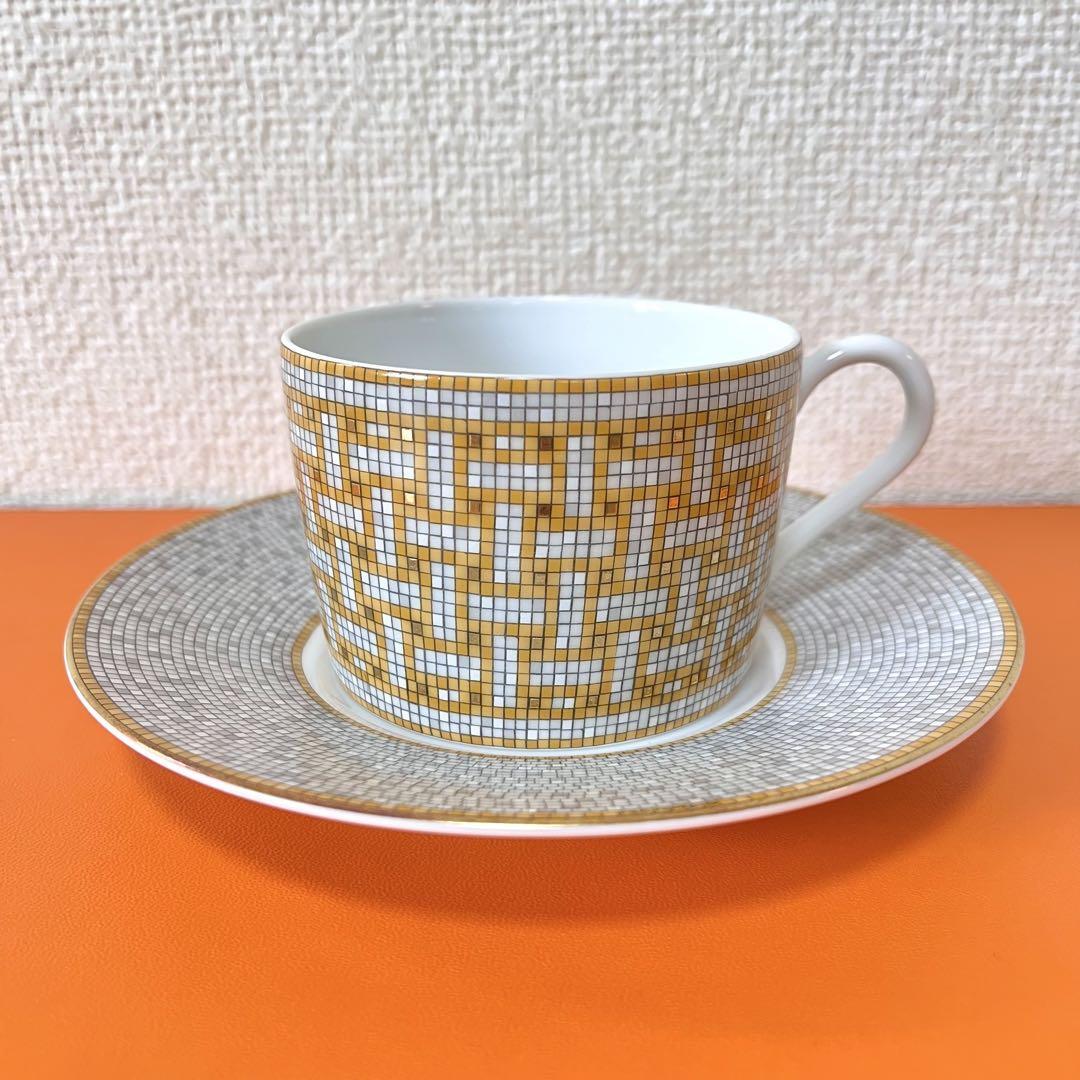 HERMES Mosaique Au 24 Tea Cup Saucer Tableware 2 set Gold | eBay