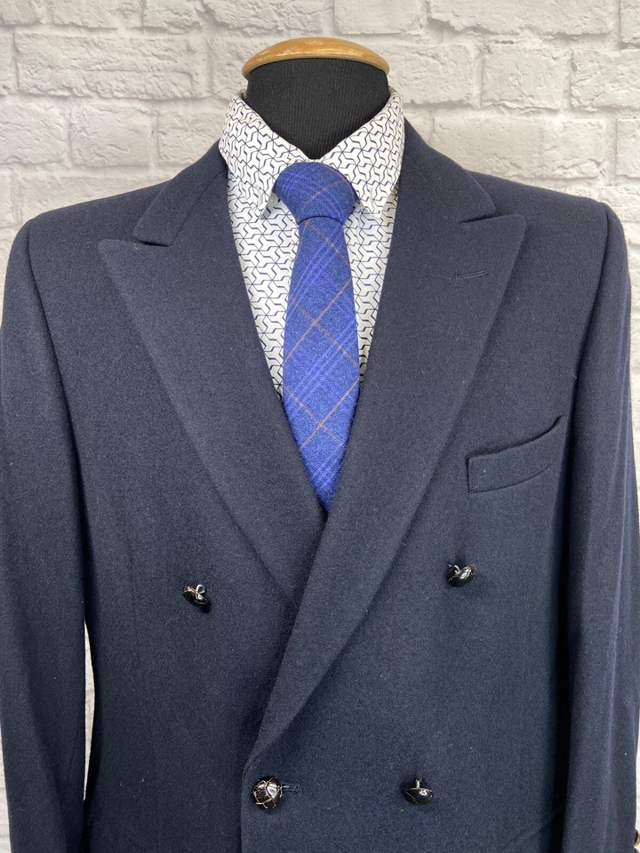ABRIGO DEPORTIVO BLAZER DOBLE BOTONADURA LANA AZUL MARINO VINTAGE HARDY AMIES PARA HOMBRE 40L Foto 2 de 4