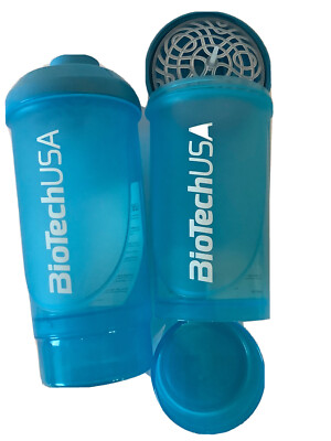 2 Stück Bio Tech Wave + Compact 500/150ml Eiweiß Shaker blau mit extra Kammer