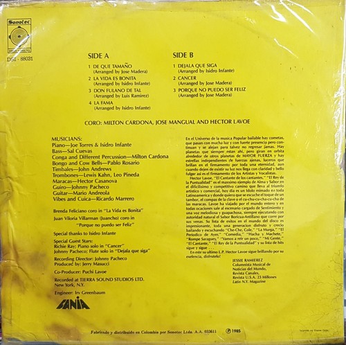 HECTOR LAVOE REVENTO LP DISCO VINYL RARO 1985 COLOMBIA - Bild 2 von 4