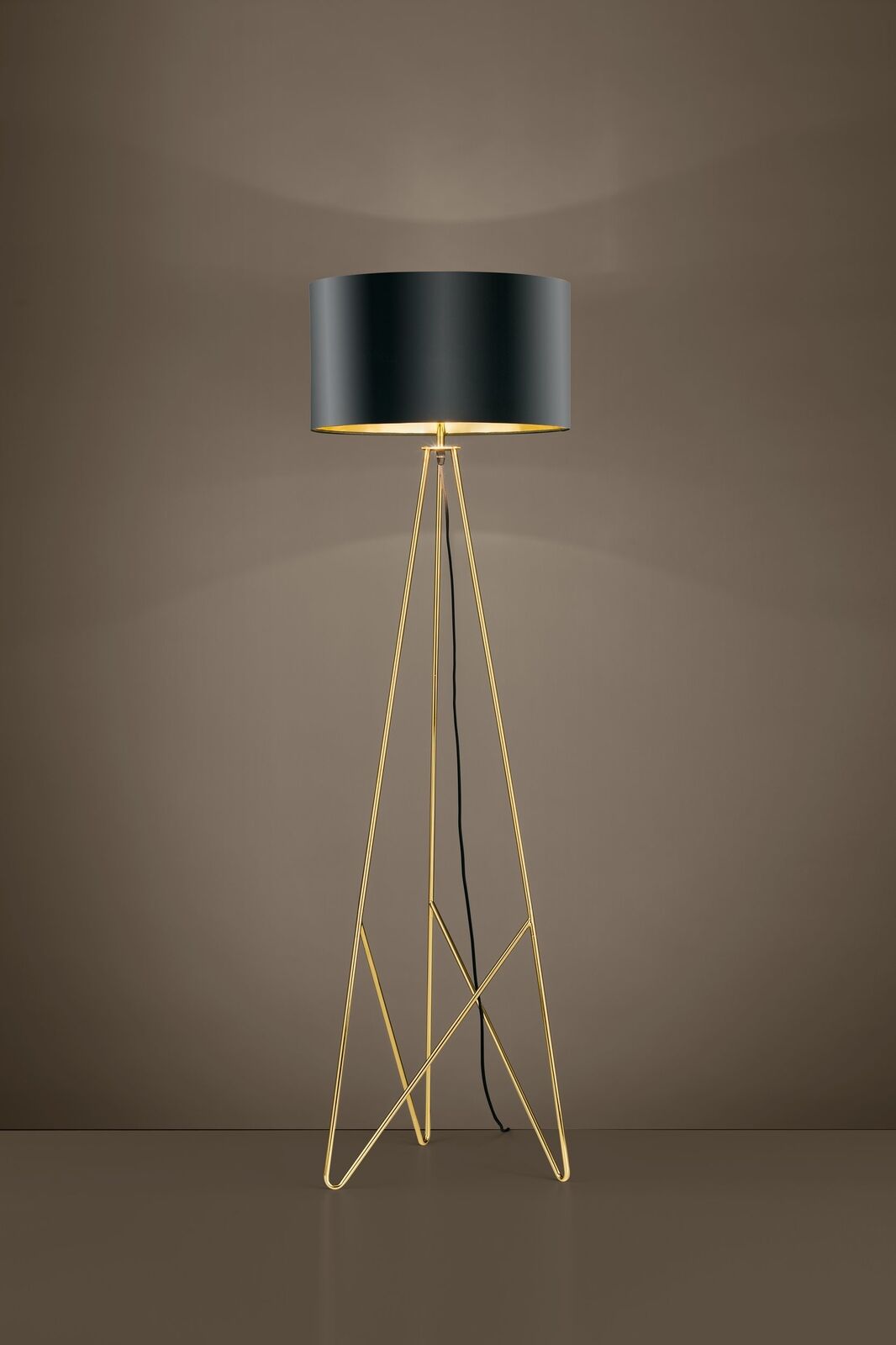 Stativ Stehlampe Lampe Wohnzimmer aus Metall und Stoff in schwarz und gold