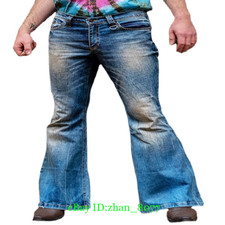 Retro Mens Slim Fit Flared Denim Pants Bell Bottom Jeans 60S 70S Casual Trousers