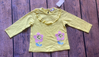 Baby Girl 3-6 Months British M&Co Yellow Flower Embroidered Long Sleeve Top