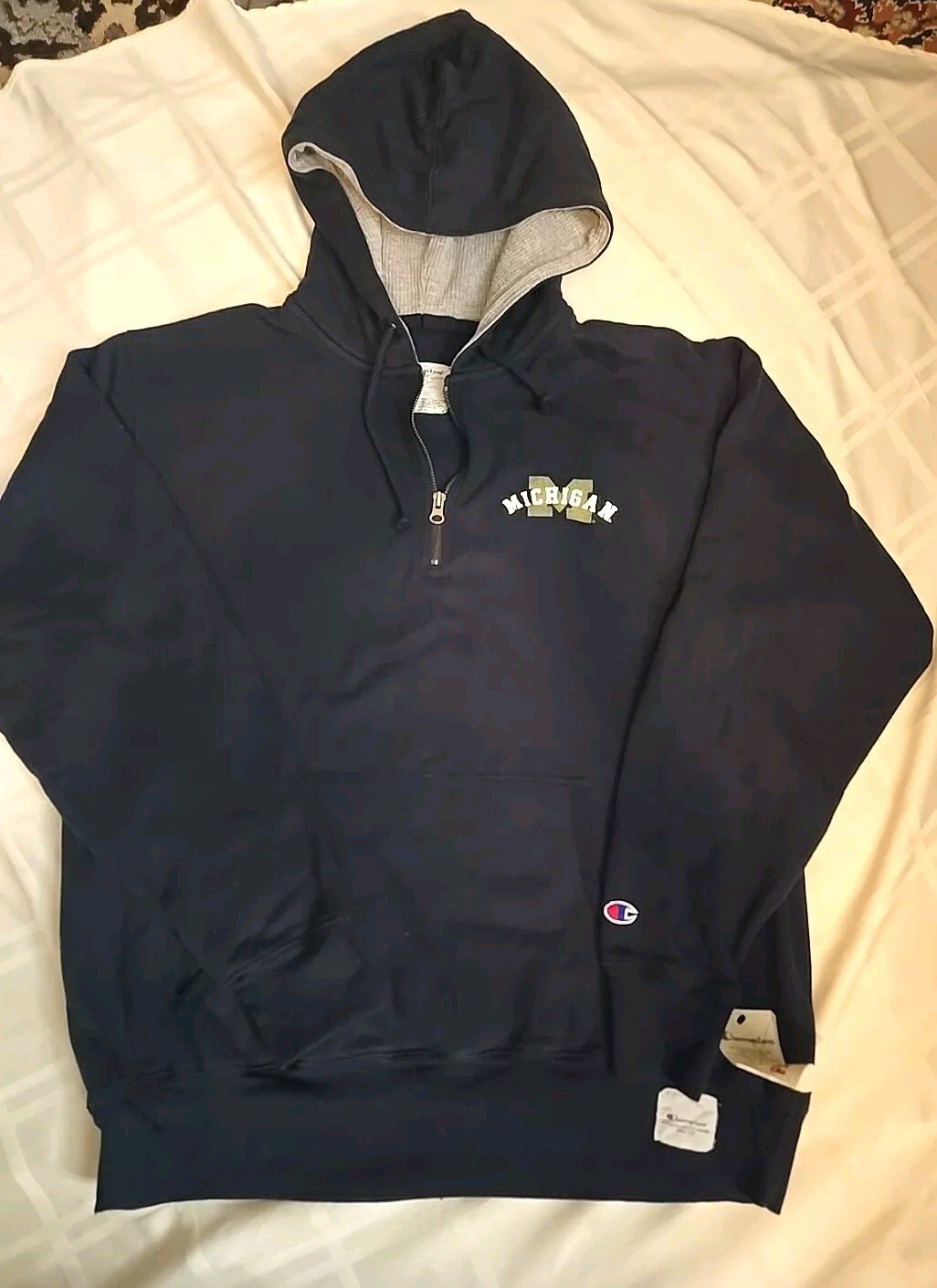 Michigan Wolverines Champion 1/4 Zip Hoodie Navy Size Large