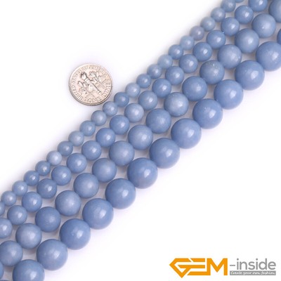 Natural Gemstone Round Blue Angelite Stone Loose Beads For Jewelry Strand 15 - Foto 3
