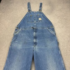 Carhartt Dungarees Adult 44x34 Blue Overalls Bib Carpenter Denim Work Wear Mens