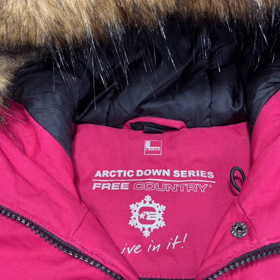 Chaqueta de esquí Free Country Arctic Down Series para mujer grande rosa imitación piel con capucha Foto 3 de 4