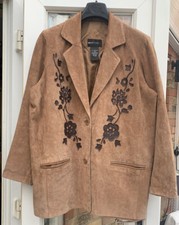 Vintage Ladies Bethterrell Brown Suede Leather Jacket Xl C48āl32-32.5excellent