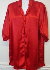 VTG VICTORIA'S SECRET Gold Label Red Sleep Shirt S Button Front Nightgown Satin