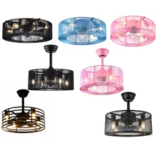 18/20" Ceiling Fan Light Farmhouse Cage Chandelier Pedant Lamp w/ Remote Control